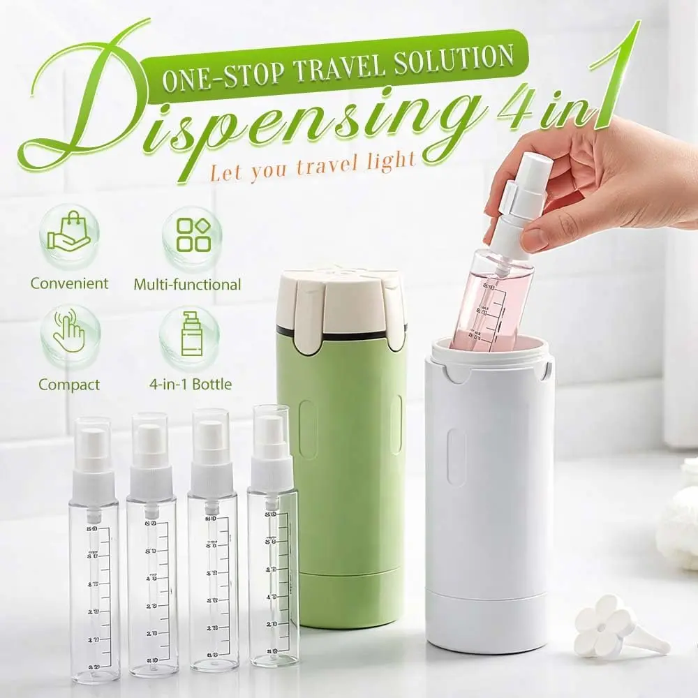 4 in 1 Travel Dispenser, 4 Pack 30ML Travel Bottles for Toiletries, Leak Proof Travel Size Containers, Portable Containers for Shampoo Lotion Conditioner Cream
