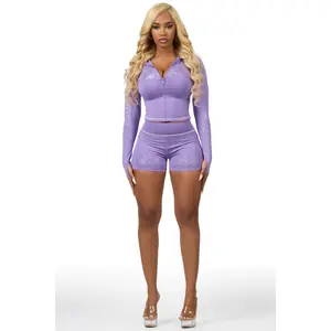 Joella Purple Rhinestone Short Set