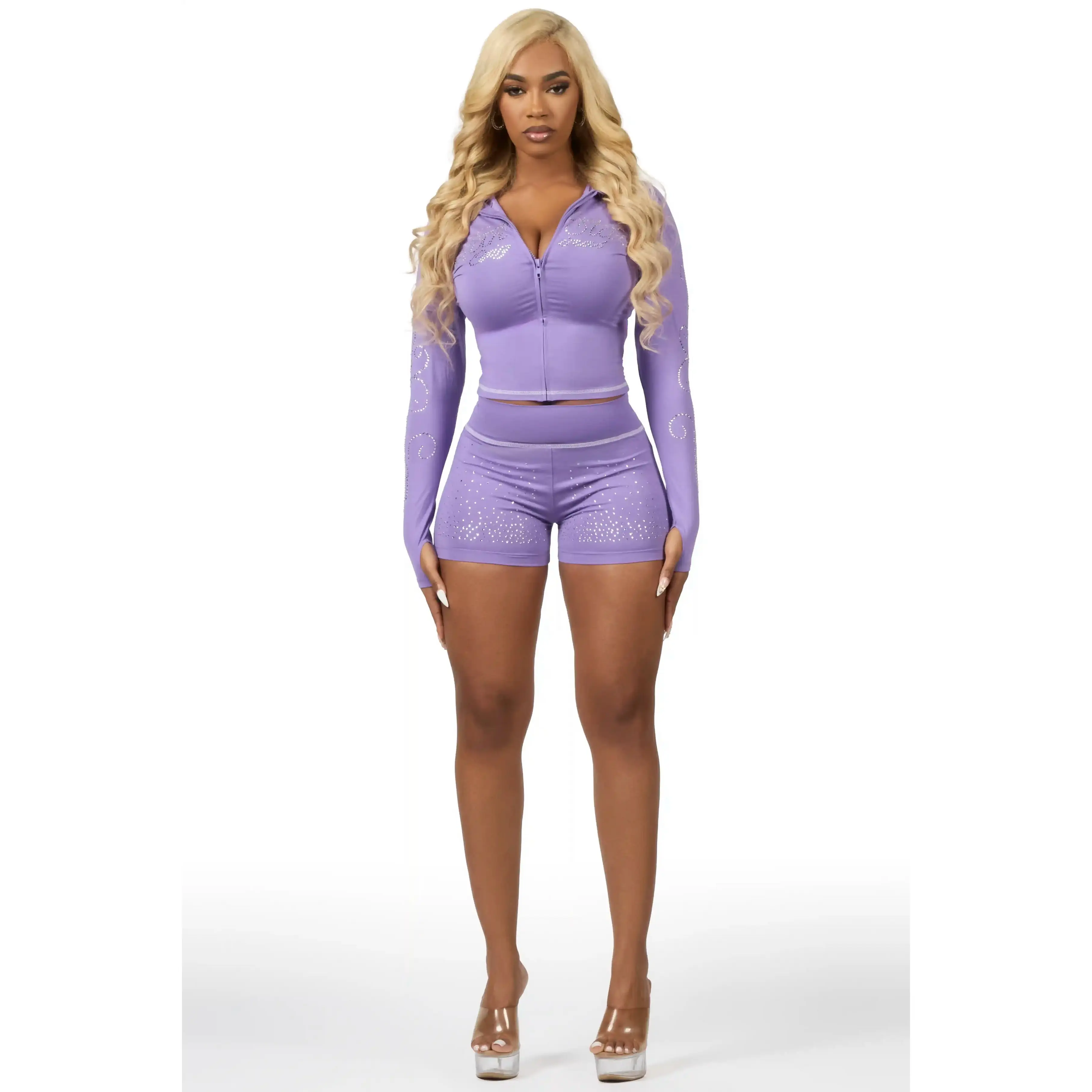 Joella Purple Rhinestone Short Set