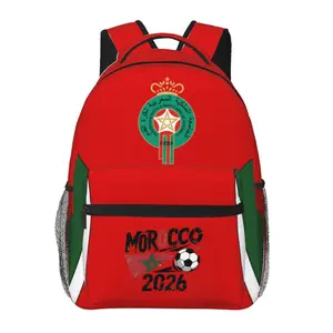 High Capacity Soccer2026 Backpack 2026 World Football Laptop Backpack Morocco National Team All-Over Print School Bookbag Shoulder Bag for Daily Travel & Daypack