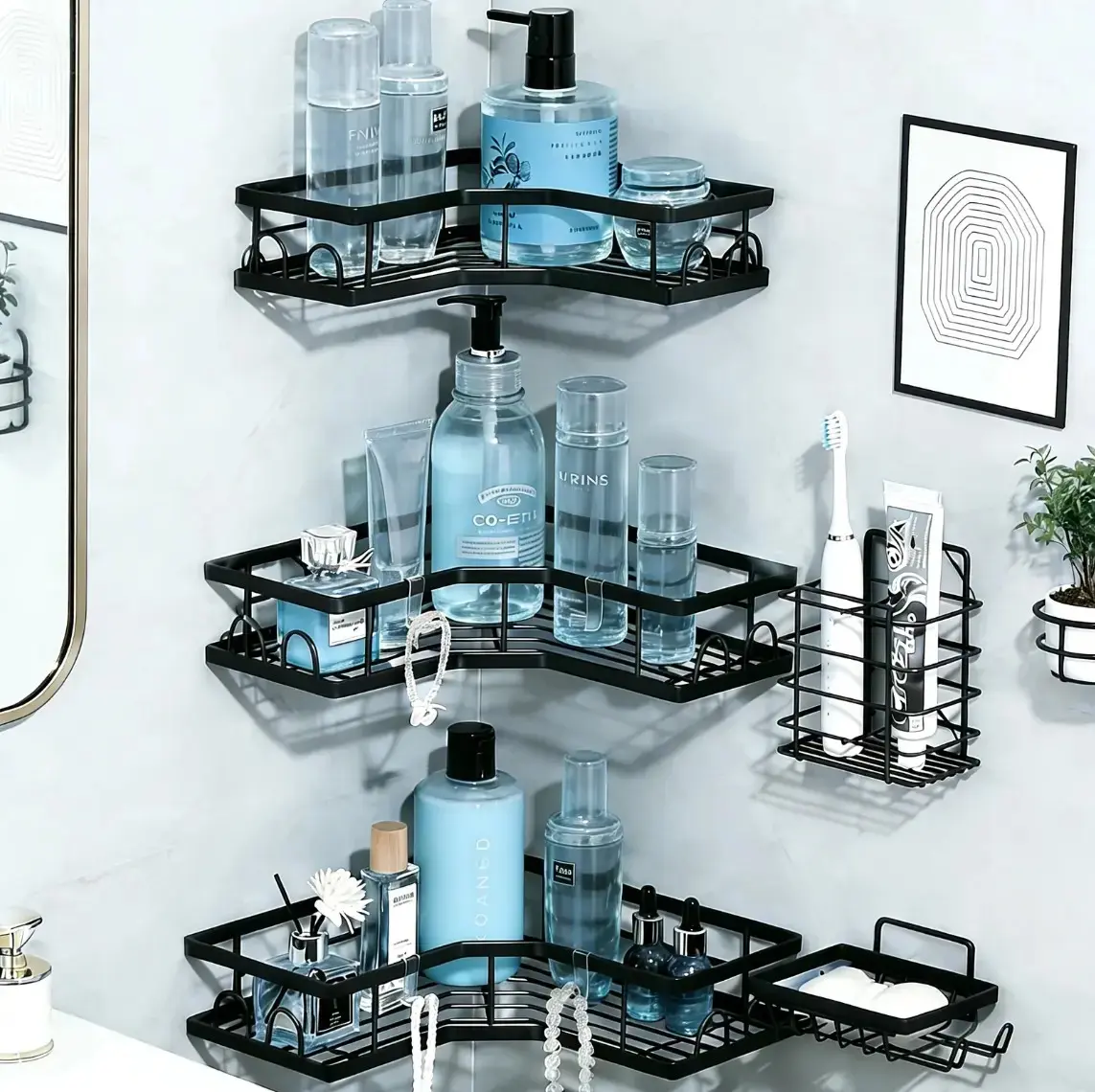 5-Pack Modern Stainless Steel Corner Shower Caddy - Rustproof, Waterproof, No-Drilling Bathroom Organizer, 40lbs Load Capacity, Space-Saving Eco-Friendly Shower Organizer, Housewarming Gift for Home Use