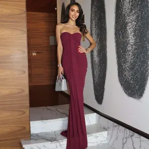 Women's 2025 Fall & Winter New Slim Fit Ruched Strapless Maxi Mermaid Dress Sexy Casual Elegant Vibes Dresses to Beach Vacation Dating Party Outfit