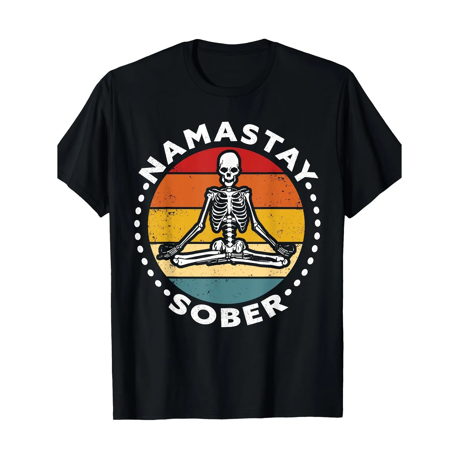 Funny Skeleton Lotus Position Yoga Sober Addiction Recovery T-Shirt  Cotton Made in USA
