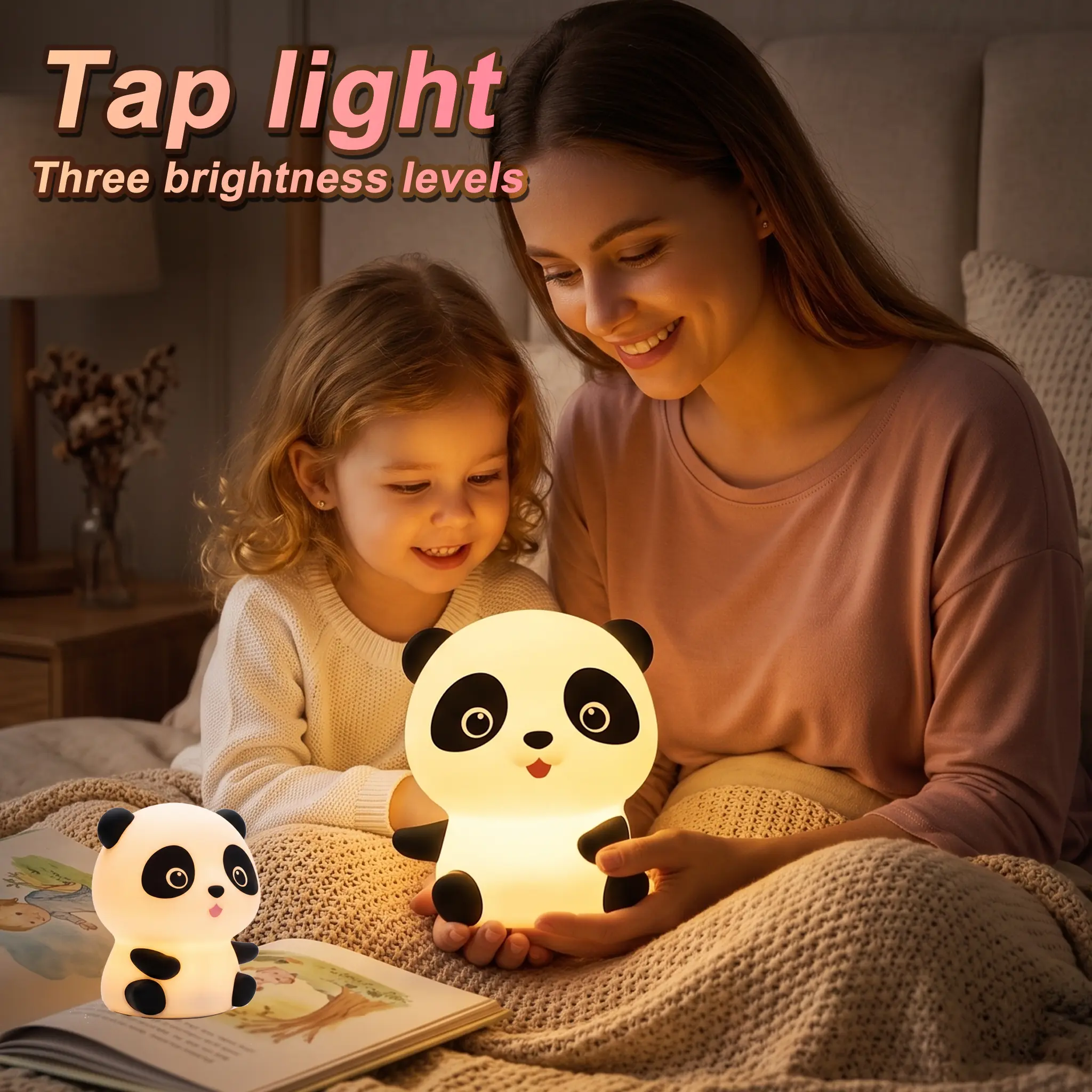 Cute Panda-Shaped Silicone Night Light - Squeeze-Tap Activated, USB-C Charging, 3 Brightness Levels, Soft Glow - Household Decor for Bedroom, Ideal Nursery Gift