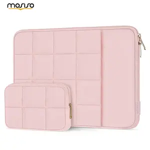 MOSISO 13–15.6 Inch Puffy Quilted Laptop Sleeve Case with Vertical Pocket & Small Accessory Bag, Shockproof Water-Resistant Computer Sleeve Compatible with MacBook Air/Pro, Dell, HP, Lenovo, ASUS, Stylish Protective Carrying Bag for Work & Travel
