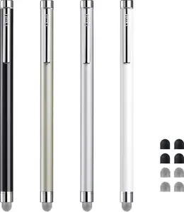 Stylus Pens for Touch Screens, Chaoq 4 Pcs Mesh Fiber Stylus, with 4 Replaceable Mesh Tips and 4 Replaceable Rubber Tips (Silver, Black, White, Champagne) ChaoQ