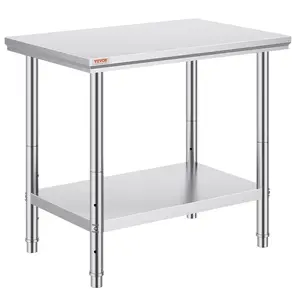 【Summervibes】VEVOR Stainless Steel Prep Table, 35 x 24 x 31 Inch, 700 lbs Load Capacity, Heavy Duty Metal Worktable with 3 Adjustable Height Levels, Commercial Workstation for Kitchen Garage Restaurant Backyard