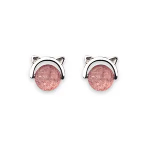 Tiny Pink Cat Stud Earrings for Women