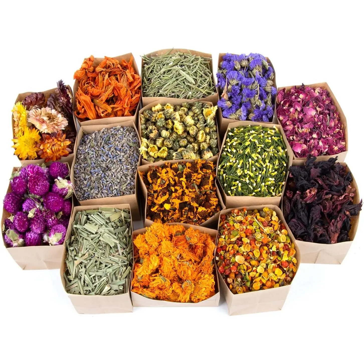 14 Bags Dried Herbs Kit - Dried Flower Botanicals Bulk for DIY Crafts | Dry Flowers Herbal Craft Set for Soap Candle Perfume Bath Bombs, Resin Jewelry, Fragrance Sachet DIY & Witchcraft Supplies