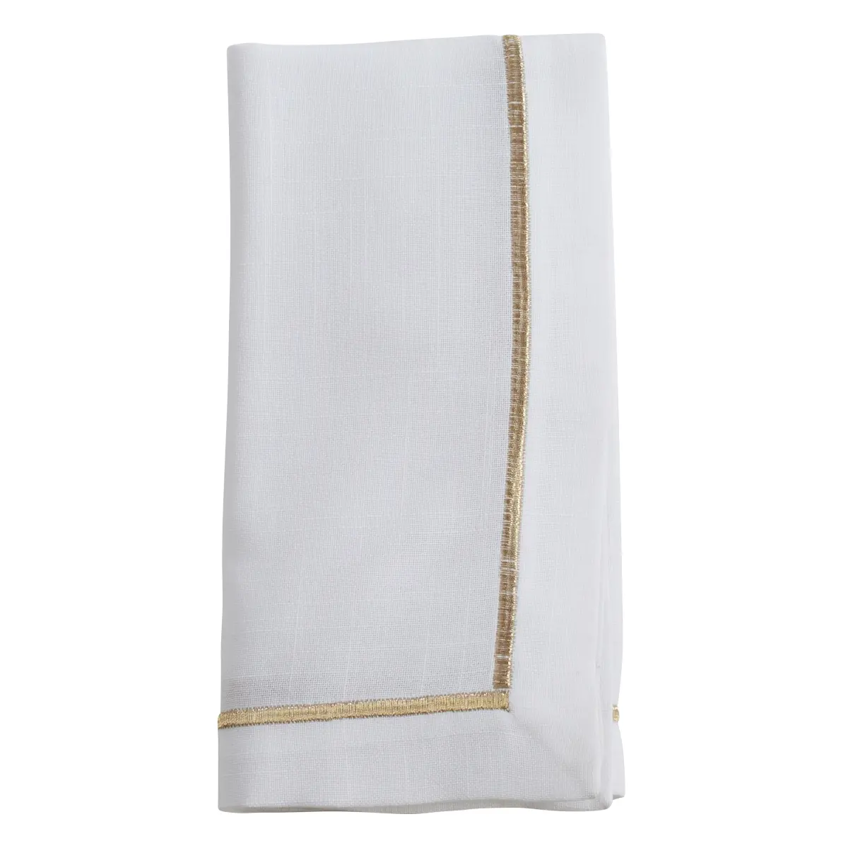 212 MAIN Embroidered Line Pattern Square Polyester Kitchen Napkins - 20 in, White-Gold, 4-Piece Set, Kitchenware Tableware Home Accessory