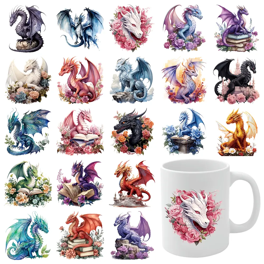 21 Pcs Dragon Floral UV DTF  Waterproof Rub on Transfers Transfer  Decal UV DTF  UV DTF Transfer  for Glass Cups Cups Decoration clock funny stickers kitchen decor wall art