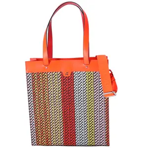 Pre-owned christian louboutin Straw Tote Bags Louis Tote Multicolor Braided Classic Red Navy Multi Leather