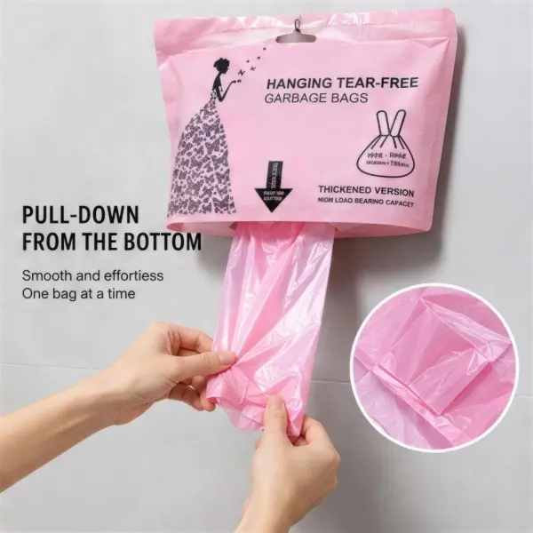 1 bag ,30 pcs per bag,Hanging Drawstring Garbage Bags, Easy Tear No Tearing Needed, Thick Tear Resistant Wall Mount Disposable Trash Bags, Bottom Pull Out Design for Home Kitchen Bathroom Office