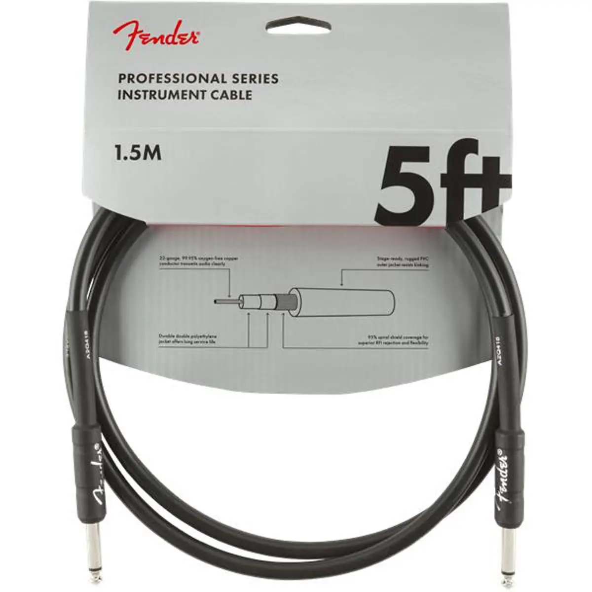 Fender Professional Series Instrument Cable - 5ft Length, 5ft Straight/Straight, Black Audio & Video Accessory