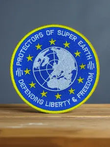Protectors of Super Earth Defending Liberty and Freedom Embroidered Patch 4 Inches Sew Iron or Velcro Application Versatile Accessory for Jackets Bags Uniforms Cosplay