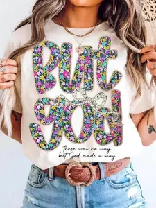 Women's Floral Graphic Tee Classic Round Neck Short Sleeve Christian Religious Top Comfortable Summer Unisex Jesus Thankful Gift