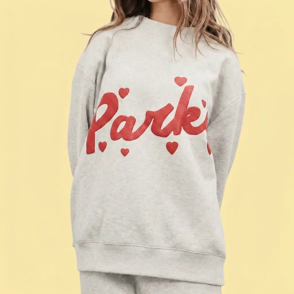PAKER Women's Bestselling Crew Neck & High Neck Optional Long Sleeve Sweatshirt - Cute Heart & English Letter Embroidery Casual Versatile Comfortable Ladies Top, Premium Apparel for Daily Wear, Commute, Outing, Shopping, Date & Weekend Wear