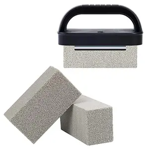 Blackstone Griddle Cleaning Brick Block Heavy Duty Grill Cleaning Stone Bricks Non Scratch Flat Top Seasoning Stone Griddle Scrubber Cleaner Remove Greases Stains Residue -3 Pack with Handle