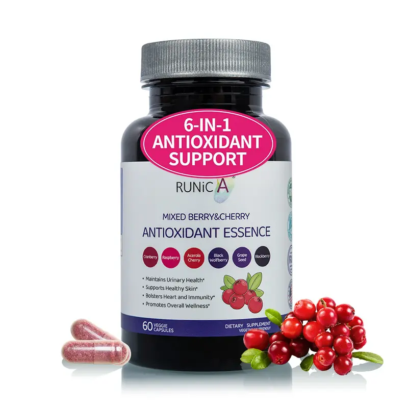 RUNICA 6X 6-in-1 Mixed Berry & Cherry Antioxidant Supplement - Urinary Tract Health & Immune Support for Women