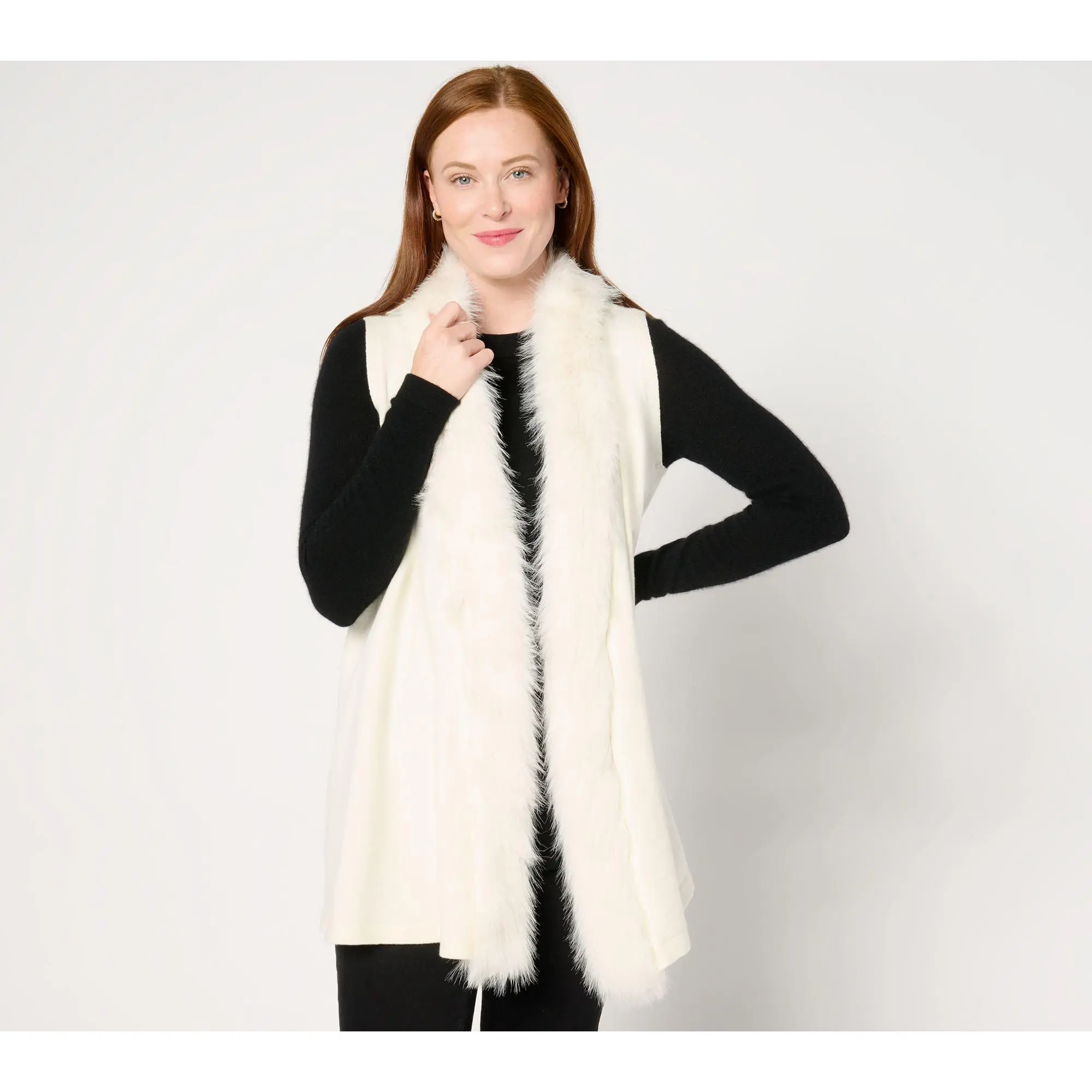 Studio Park X Jane Treacy Draped Sweater Vest with Faux Fur Trim Studio Park X Jane Treacy Draped Sweater Vest with Faux Fur Trim