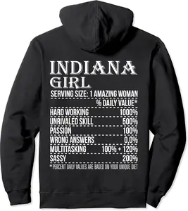 Indiana Girl Dress One Amazing Woman Nutrition Facts Pullover Hoodie - Alexanderdu Shop 29B0CJ37NHF7