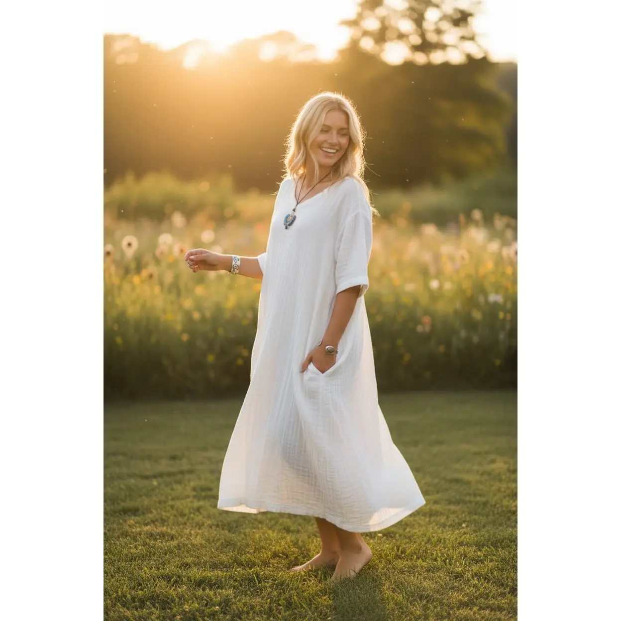 Ivory Calm Kaftan Dress | Minimalist Organic Cotton Double Gauze Dress