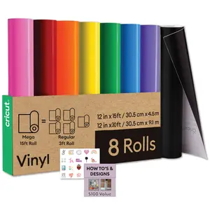 Cricut Vinyl Variety Pack Bulk Bundle - 8 Rainbow Multicolor Craft Adhesive Vinyl Rolls for Decals, Labels, Signs, Classrooms & DIY Projects, 12 in x15 ft Premium Vinyl Rolls