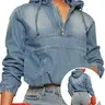 USBoutique Chic [S-5XL] Women's Half Zip Denim Hoodie Pullover Jacket Jean Tops Casual