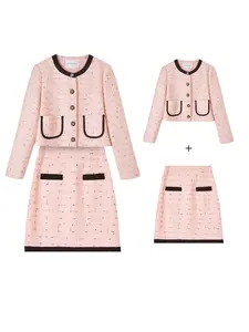Women's Colorblock Button Front Outerwear & A-line Skirt Two-piece Set, Elegant Long Sleeve Top & Skirt for Work Office Business, Ladies Spring & Fall Clothes