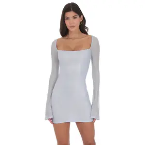 Foil Long Sleeve Bodycon Dress in Baby Blue