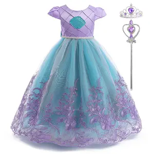 2-10Y Lilac with Crown Magic Wand 005 Mermaid Cartoon Cosplay Costume Fancy Carnival Bow Kids Clothes Beading Embroidered Performance Princess Theme Party Holiday Girls Long Ball Gown Children Cocktail Dress