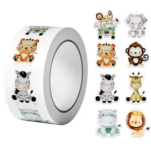 1Roll(500Pcs)Cute Safari Jungle Cartoon Animal Funny Stickers 8 Patterns, 2.5cm/1.0 Inch, DIY Holiday Gift Decorations, Home Decor Art Decals