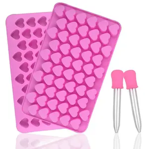 Baking Mold Set, 4 Counts/set Including 2 Mini Heart Shaped Mold and 2 Droppers, Silicone Molds for Candy Chocolate Soap Jelly Cake Ice, Kitchenware