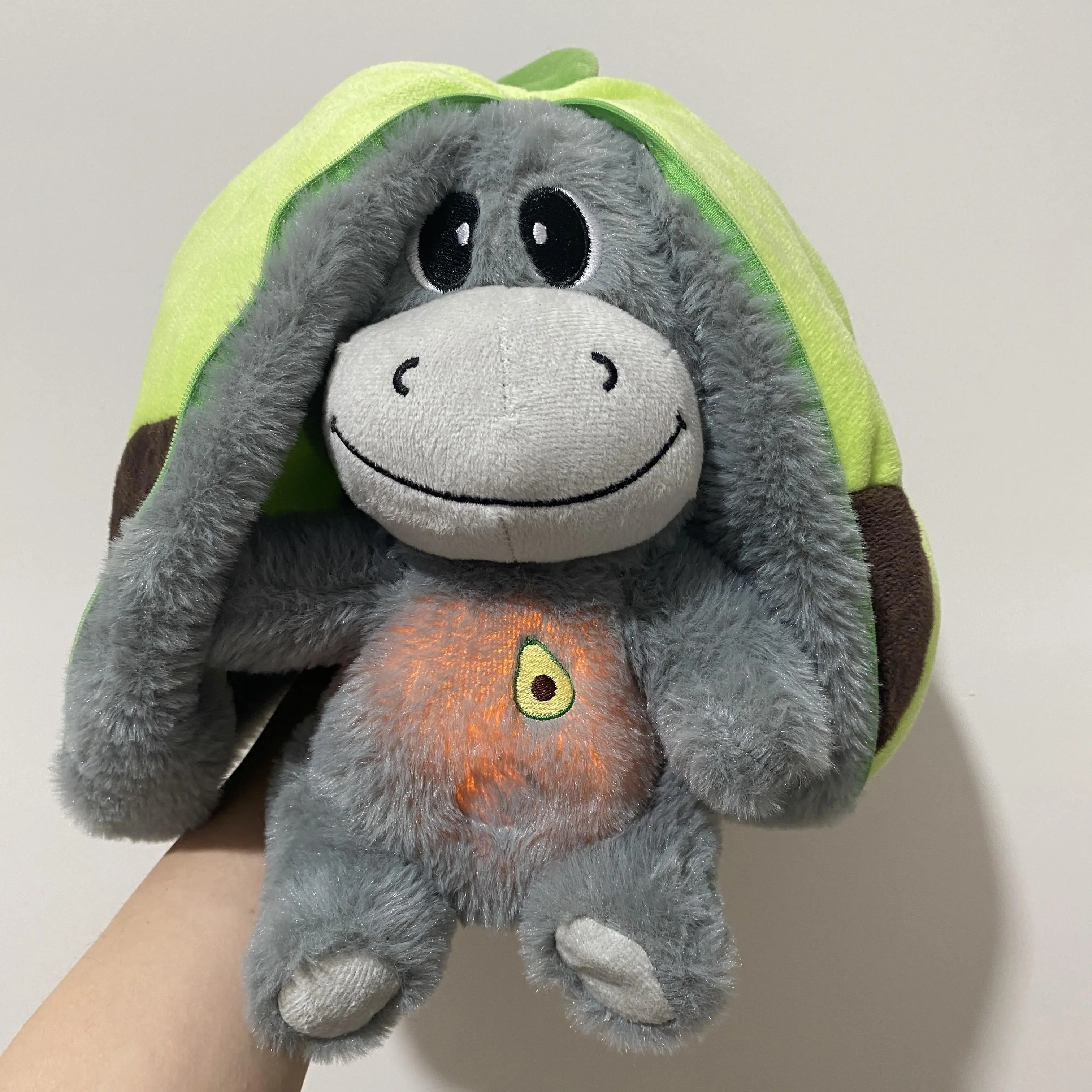 Breathing, glowing and sounding cute avocado donkey baby sleep music early education doll suitable for all occasions perfect hug doll for children