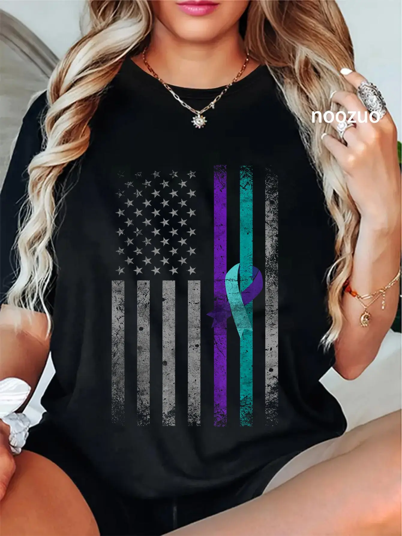 100% Cotton Vintage American Flag Suicide Prevention Awareness T-Shirt
