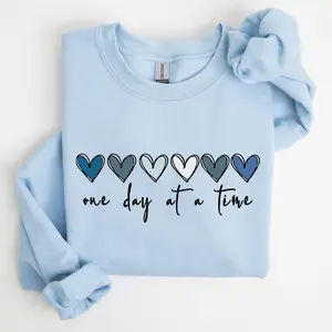 One Day At A Time, Mental Health, Wellness, Hearts Sweatshirt, Women's Crew Neck, Crewneck
