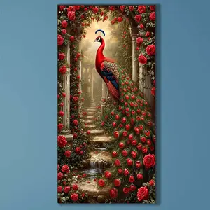 5D DIY Full Drill Round Diamond Painting - Diamond Art Kit Peacock Rose Garden Mosaic, Canvas - DIY Decor Painting, Home Wall Decoration, Suitable for Halloween and Christmas, Birthday and Anniversary Gifts, Diamond Painting Kits