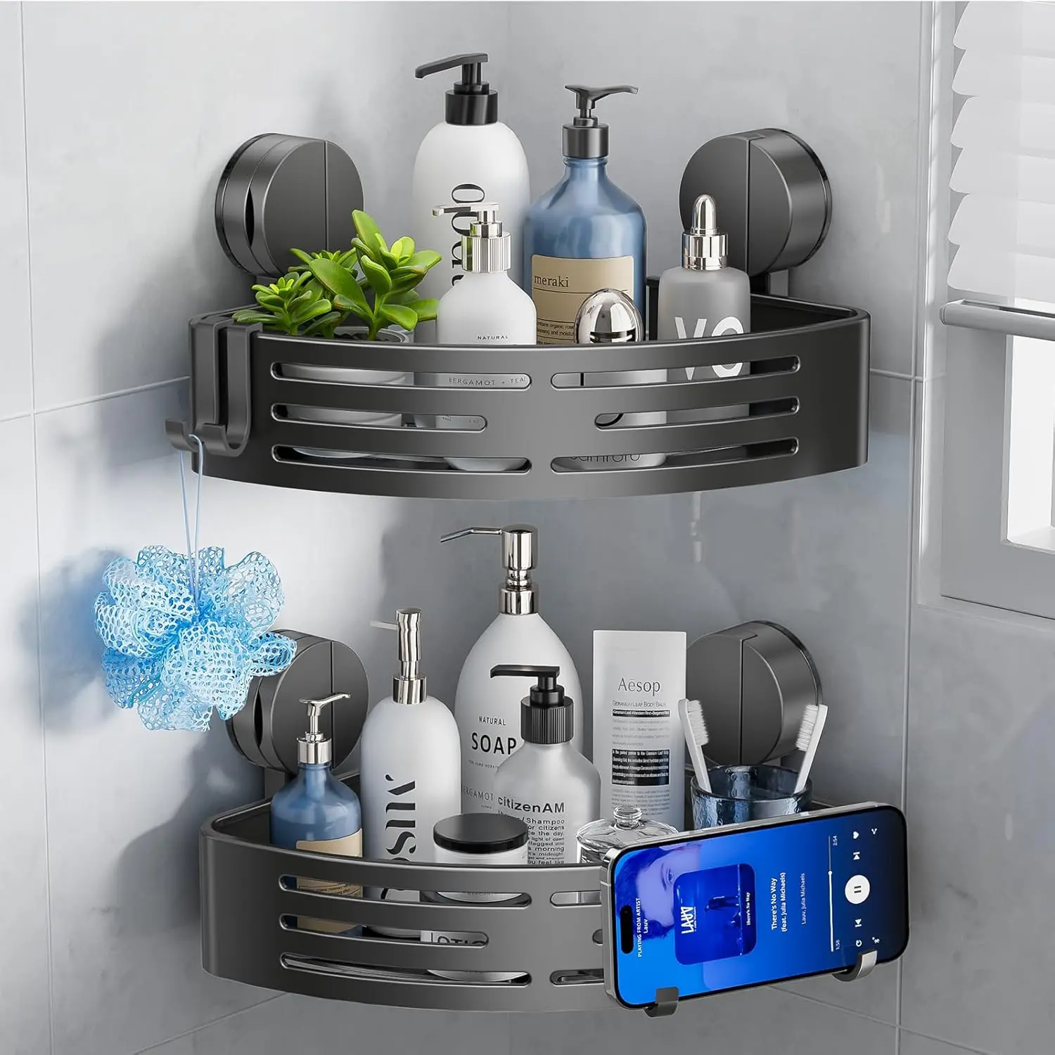 1pc Shower Caddy Corner Suction Cup Shower Shelf Corner No Drilling Bathroom Shower Organizer Storage Rack AdhesiveShower Caddy Corner Suction Cup Shower Shelf Corner No Drilling Bathroom Shower Organizer Storage Rack Adhesive (1-Pack, gray)