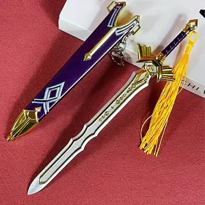 8.6inch 22cm Metal Blue Katana Keychain Iron Ainme Sword Mini Sabre Key Steel Ninja Knife Small Steel Blade Safe Unsharpened Damascus Sword Real Size Action Figure Japanese Katana Original Samurai Sabre Keychain Toy Gift