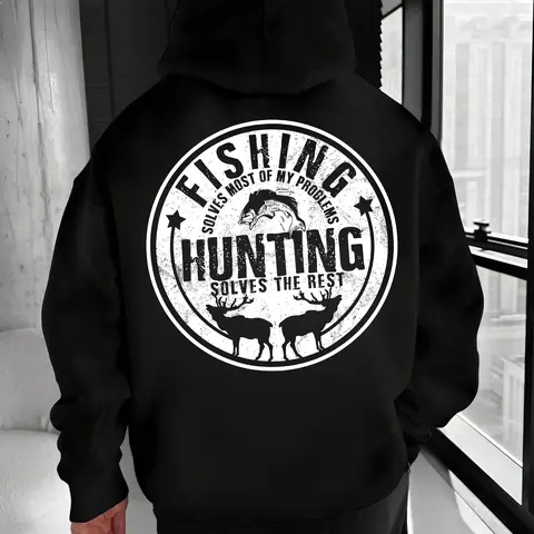 Fishing Solves Most of My Problems Hunting Solves the Rest Hoodie – Vintage Outdoors Fishing Hunting T Shirt for Men – Rustic Sportsman Graphic Sweatshirt