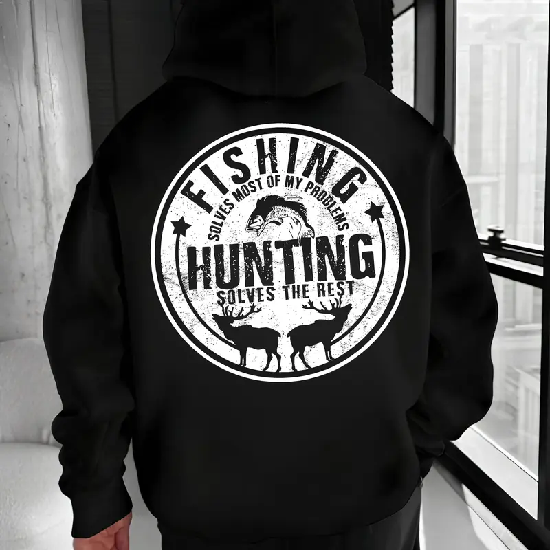 Fishing Solves Most of My Problems Hunting Solves the Rest Hoodie – Vintage Outdoors Fishing Hunting T Shirt for Men – Rustic Sportsman Graphic Sweatshirt