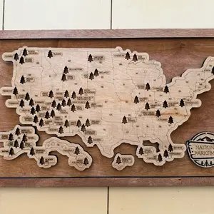 Wood National Parks Puzzle Maps - Wooden Design with National Parks Icons, Ideal for Collectors and Travel Enthusiasts