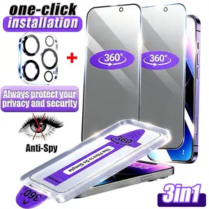 2-Pack 360° Dust-Removing Anti-Spy Screen Protector + 1-Pack -Screen Printed Lens Protector. 360° Anti-Spy Full-Coverage Privacy Screen Protector, Suitable for iPhone 12/13/14/15 Plus/16/17 Pro Max. Tempered Glass Privacy Protection with