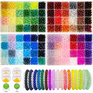 L-ITC0100 2500PCS 8mm Glass Beads Bracelet Making Kit, 96 Colors Crystal Beads for Jewelry Making, 4 Box Round Beads Suitable for Beginners Boho Style Beaded Beaded Tassel Charms