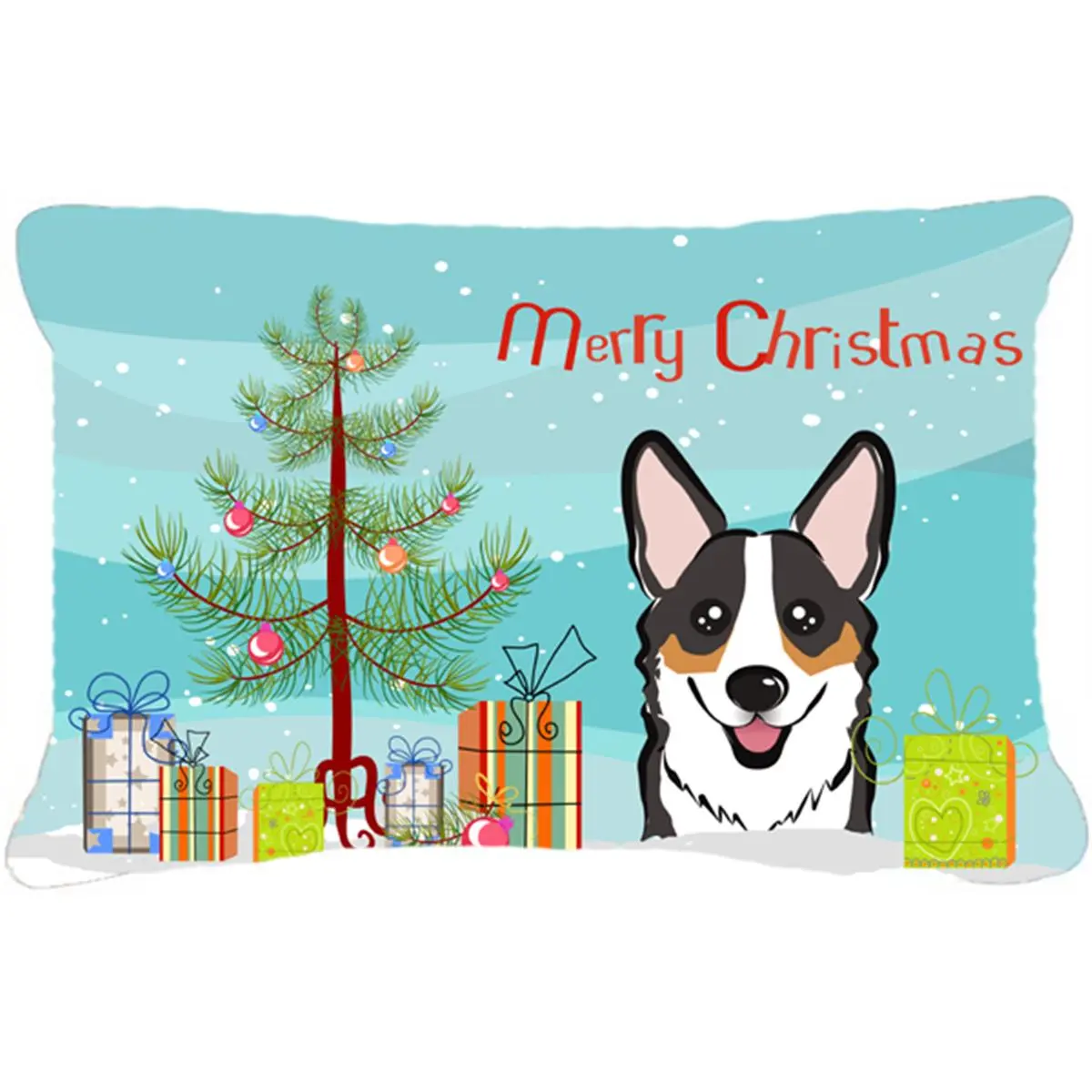 Christmas Tree & Tricolor Corgi Fabric Decorative Pillow, 12 inch x 16 inch, Fade Resistant, Machine Washable Soft Furnishing Pillow