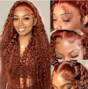 Soft Silky Curly Wig Human Hair Ginger Brown Glueless Wear Go Wig 33 # reddish brown wig