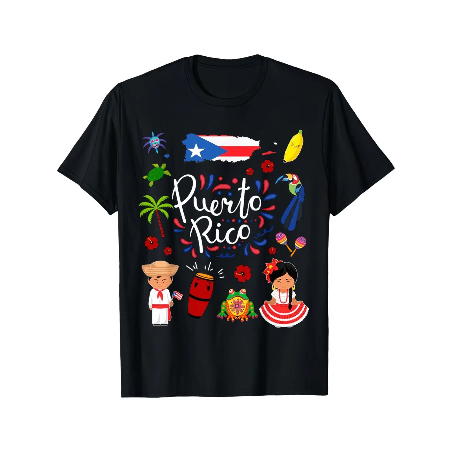 Women's Casual Short-Sleeve Cotton Graphic T-Shirt - Puerto Rico Cultural Flag Design, Poker Film Details, Round Neck, Loose Fit, Large Font, Summer Comfort, Shortsleeve, Streetwear, Tshirt