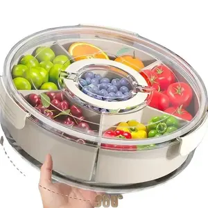 360° rotating snack tray, with lid and handle - Multi-section PP plastic fruit, vegetable and appetizer storage box - Suitable for parties, Christmas and travel picnics - Food safe, durable, snack storage Transparent lid Safe lid features