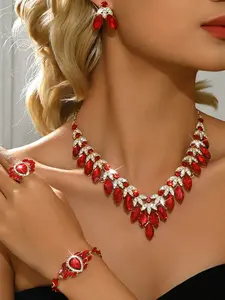 Luxurious 5-Piece Crystal Water Drop Jewelry Set, Earrings Necklace Bracelet Ring, Elegant Women's Accessory for Weddings Parties Holidays