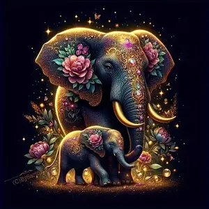 Elephant & Flower Pattern DIY Diamond Arts Colorful Painting Kit without Frame, DIY 5D Diamond Arts Colorful Painting for Bedroom Home Wall Decor, Rhinestone Painting